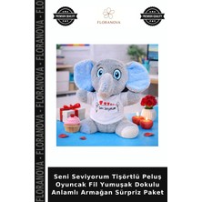 Floranova Seni Seviyorum Tişörtlü Peluş Oyuncak Fil Yumuşak Dokulu Anlamlı Armağan Sürpriz Paket