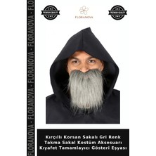 Floranova Kırçıllı Korsan Sakalı Gri Renk Takma Sakal Kostüm Aksesuarı Kıyafet Tamamlayıcı Gösteri Eşyası