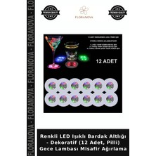 Floranova Renkli LED Işıklı Bardak Altlığı - Dekoratif (12 Adet, Pilli) Gece Lambası Misafir Ağırlama