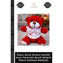 Floranova Delux Serisi Kırmızı Sevimli Love Tasarımlı Ayıcık Sürpriz Hatıra Kutlama Hediyesi