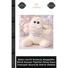 Floranova Delux Serisi Aramıza Hoşgeldin Minik Kuzum Tişörtlü Peluş Kuzu Yumuşak Oyuncak Hatıra Hediye