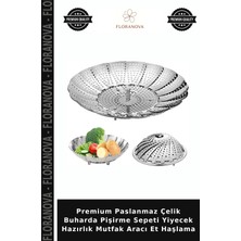 Floranova Premium Paslanmaz Çelik Buharda Pişirme Sepeti Yiyecek Hazırlık Mutfak Aracı Et Haşlama