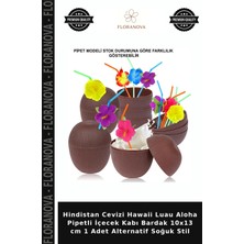 Floranova Hindistan Cevizi Hawaii Luau Aloha Pipetli Içecek Kabı Bardak 10X13 cm 1 Adet Alternatif Soğuk Stil
