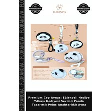 Floranova Premium Cep Aynası Eğlenceli Hediye Yılbaşı Hediyesi Sevimli Panda Tasarımlı Peluş Anahtarlıklı Ayna