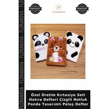 Floranova Özel Üretim Kırtasiye Seti Hatıra Defteri Çizgili Notluk Panda Tasarımlı Peluş Defter