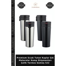 Floranova Premium Sıcak Tutan Kaplar Şık Mataralar Kamp Ekipmanları Çelik Termos Gümüş 522