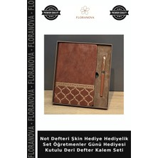 Floranova Not Defteri Şkin Hediye Hediyelik Set Öğretmenler Günü Hediyesi Kutulu Deri Defter Kalem Seti