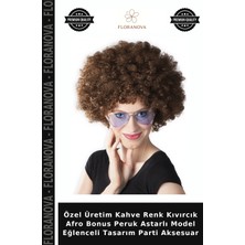 Floranova Özel Üretim Kahve Renk Kıvırcık Afro Bonus Peruk Astarlı Model Eğlenceli Tasarım Parti Aksesuar
