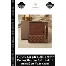 Floranova Kutulu Çizgili Lüks Defter Kalem Hediye Seti Hatıra Armağan Yazı Aracı