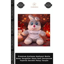 Floranova Premium Kutlama Hediyesi Mutlu Anlar Sevgililer Günü Seni Seviyorum Tişörtlü Sevimli Peluş Tavşan