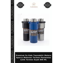 Floranova Premium Su Kabı Taşınabilir Matara Sporcu Matarası Termos Paslanmaz Çelik Termos Siyah 800 ml