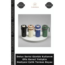 Floranova Delux Serisi Günlük Kullanım Ofis Gereci Yetişkin Hediyesi Çelik Termos Beyaz