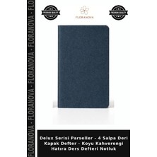 Floranova Delux Serisi Parseller - 4 Salpa Deri Kapak Defter - Koyu Kahverengi Hatıra Ders Defteri Notluk