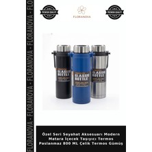 Floranova Özel Seri Seyahat Aksesuarı Modern Matara Içecek Taşıyıcı Termos Paslanmaz 800 ml Çelik Termos Gümüş