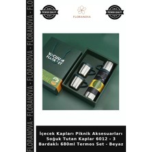 Floranova Içecek Kapları Piknik Aksesuarları Soğuk Tutan Kaplar 6012 - 3 Bardaklı 680ML Termos Set - Beyaz