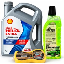 Shell Helıx Extra Pro Af 5W-30 5 Litre + Oto Şampuan 1000 ml + Yıkama Süngeri