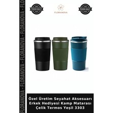 Floranova Özel Üretim Seyahat Aksesuarı Erkek Hediyesi Kamp Matarası Çelik Termos Yeşil 3303