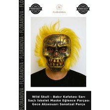 Floranova Wild Skull - Bakır Kafatası Sarı Saçlı Iskelet Maske Eğlence Parçası Gece Aksesuarı Sanatsal Parça