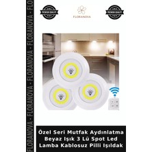 Floranova Özel Seri Mutfak Aydınlatma Beyaz Işık 3 Lü Spot LED Lamba Kablosuz Pilli Işıldak
