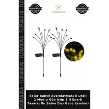Floranova Solar Bahçe Aydınlatması 8 Ledli 2 Modlu Gün Işığı 2'li Enerji Tasarruflu Salon Dışı Gece Lambası