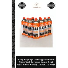 Floranova Ateş Kaynağı Gezi Eşyası Piknik Tüpü Vmf Eurogaz Kamp Ocak Gazı Valfli Kartuş 227GR 10 Adet