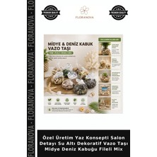 Floranova Özel Üretim Yaz Konsepti Salon Detayı Su Altı Dekoratif Vazo Taşı Midye Deniz Kabuğu Fileli Mix