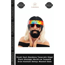 Floranova Siyah Saçlı Bandana Tasarımlı Hippi Parti Gözlüğü 26X18 cm Tematik Ürün Kostüm Detayı Maskeli Balo