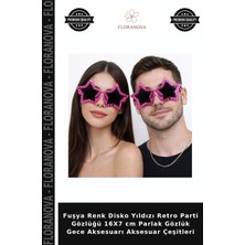 Floranova Fuşya Renk Disko Yıldızı Retro Parti Gözlüğü 16X7 cm Parlak Gözlük Gece Aksesuarı Aksesuar Çeşitleri