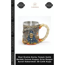 Floranova Özel Üretim Korku Temalı Gotik Bardak Sunum Kupası Grim Reaper Azrail Kabartmalı 3D Çelik Kupa