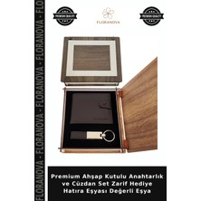 Floranova Premium Ahşap Kutulu Anahtarlık ve Cüzdan Set Zarif Hediye Hatıra Eşyası Değerli Eşya