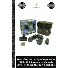 Floranova Özel Üretim Yürüyüş Açık Hava 150X150 Kauçuk Kaplamalı Avcılık Kamp Dürbün Yeşil 15X