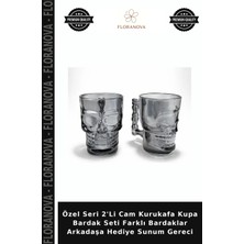 Floranova Özel Seri 2'li Cam Kurukafa Kupa Bardak Seti Farklı Bardaklar Arkadaşa Hediye Sunum Gereci
