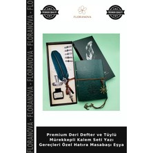Floranova Premium Deri Defter ve Tüylü Mürekkepli Kalem Seti Yazı Gereçleri Özel Hatıra Masabaşı Eşya