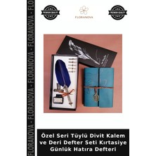 Floranova Özel Seri Tüylü Divit Kalem ve Deri Defter Seti Kırtasiye Günlük Hatıra Defteri