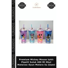 Floranova Premium Mickey Mouse Işıklı Pipetli Suluk 400 ml Okul Matarası Oyun Matara Su Şişesi