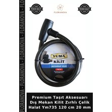 Floranova Premium Taşıt Aksesuarı Dış Mekan Kilit Zırhlı Çelik Halat YM735 120 cm 20 mm