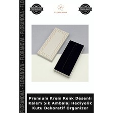 Floranova Premium Krem Renk Desenli Kalem Şık Ambalaj Hediyelik Kutu Dekoratif Organizer