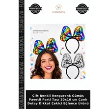 Floranova Çift Renkli Rengarenk Gümüş Payetli Parti Tacı 20X16 cm Canlı Detay Dikkat Çekici Eğlence Ürünü