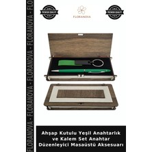 Floranova Ahşap Kutulu Yeşil Anahtarlık ve Kalem Set Anahtar Düzenleyici Masaüstü Aksesuarı