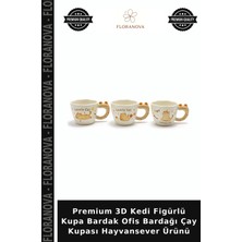 Floranova Premium 3D Kedi Figürlü Kupa Bardak Ofis Bardağı Çay Kupası Hayvansever Ürünü