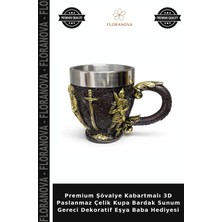 Floranova Premium Şövalye Kabartmalı 3D Paslanmaz Çelik Kupa Bardak Sunum Gereci Dekoratif Eşya Baba Hediyesi