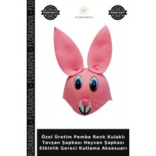 Floranova Özel Üretim Pembe Renk Kulaklı Tavşan Şapkası Hayvan Şapkası Etkinlik Gereci Kutlama Aksesuarı