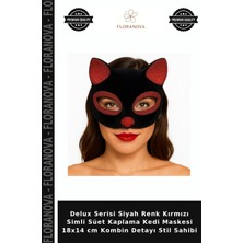 Floranova Delux Serisi Siyah Renk Kırmızı Simli Süet Kaplama Kedi Maskesi 18X14 cm Kombin Detayı Stil Sahibi