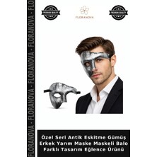Floranova Özel Seri Antik Eskitme Gümüş Erkek Yarım Maske Maskeli Balo Farklı Tasarım Eğlence Ürünü