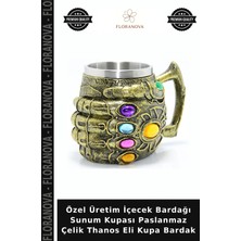 Floranova Özel Üretim Içecek Bardağı Sunum Kupası Paslanmaz Çelik Thanos Eli Kupa Bardak