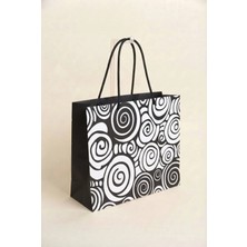 Creapack Özel Spiral Tasarım Hediye Poşeti 3 Adet, Premium Karton Çanta, Siyah Beyaz Hediye Çantası
