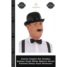 Floranova Charlie Chaplin Stil Yetişkin Şapkası Siyah Melon Eğlence Gereci Kutlama Detayı Oyun Aksesuarı