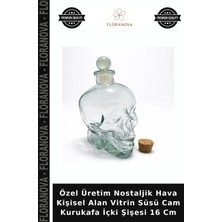 Floranova Özel Üretim Nostaljik Hava Kişisel Alan Vitrin Süsü Cam Kurukafa Içki Şişesi 16 cm