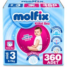 Molfix Külot Bebek Bezi 3 Beden 6-11 kg Midi 360 Adet Ekstra Fırsat Pk