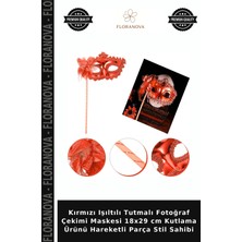 Floranova Kırmızı Işıltılı Tutmalı Fotoğraf Çekimi Maskesi 18X29 cm Kutlama Ürünü Hareketli Parça Stil Sahibi